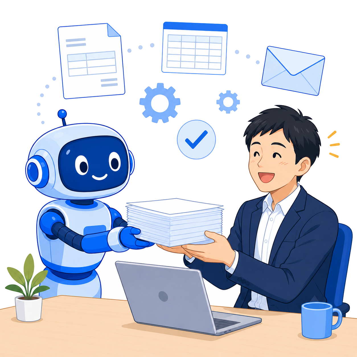 AIが書類仕事を肩代わりする様子